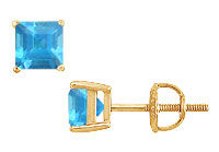 Blue Topaz Stud Earrings : 14K Yellow Gold - 2.00 CT TGW