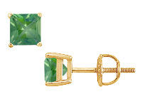 Emerald Stud Earrings : 14K Yellow Gold - 2.00 CT TGW