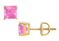 Pink Sapphire Stud Earrings : 14K Yellow Gold - 2.00 CT TGW
