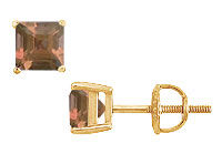 Smoky Topaz Stud Earrings : 14K Yellow Gold - 2.00 CT TGW