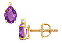 Diamond and Amethyst Stud Earrings : 14K Yellow Gold - 2.04 CT TGW
