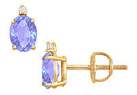 Diamond and Tanzanite Stud Earrings : 14K Yellow Gold - 2.04 CT TGW