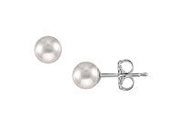 Akoya Cultured Pearl Stud Earrings : 14K White Gold  6 MM