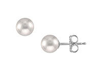 Tahitian Pearl Stud Earrings : 18K White Gold  9 MM