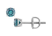 Blue Diamond Stud Earrings : 14K White Gold  0.25 CT Diamonds