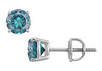 Blue Diamond Stud Earrings : 14K White Gold  1.50 CT Diamonds