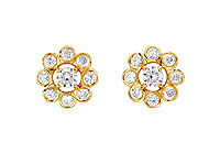 Diamond Flower Earrings : 14K Yellow Gold - 0.75 CT Diamonds