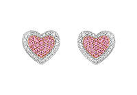 Pink Sapphire and Diamond Heart Earrings : 14K White Gold - 1.50 CT TGW