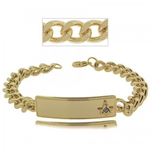 Engravable Masonic Id Bracelet in Gold Tone W/ Signet