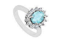 Aquamarine and Diamond Ring : 14K White Gold - 1.50 CT TGW