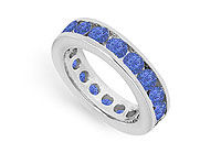 Blue Sapphire Eternity Band : 14K White Gold  3.00 CT TGW