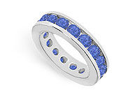 Blue Sapphire Eternity Band : 14K White Gold  4.00 CT TGW