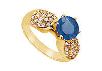 Sapphire and Diamond Engagement Ring : 14K Yellow Gold - 1.50 CT TGW