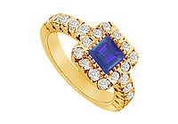 Sapphire and Diamond Engagement Ring : 14K Yellow Gold - 1.25 CT TGW