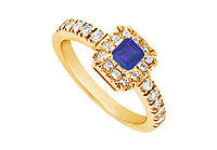 Sapphire and Diamond Engagement Ring : 14K Yellow Gold - 0.50 CT TGW