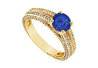 Sapphire and Diamond Engagement Ring : 14K Yellow Gold - 3.00 CT TGW