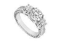 Three Stone Diamond Ring : 14K White Gold - 1.50 CT Diamonds
