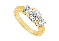 Three Stone Diamond Ring : 14K Yellow Gold - 1.00 CT Diamonds