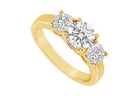 Three Stone Diamond Ring : 14K Yellow Gold - 1.25 CT Diamonds