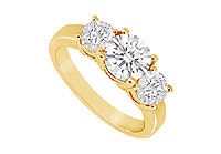 Three Stone Diamond Ring : 14K Yellow Gold - 1.50 CT Diamonds