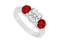 Three Stone Ruby and Diamond Ring : 14K White Gold - 1.50 CT TGW