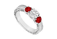 Three Stone Ruby and Diamond Ring : 14K White Gold - 0.50 CT TGW