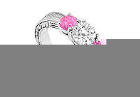Three Stone Pink Sapphire and Diamond Ring : 14K White Gold - 0.75 CT TGW