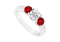 Three Stone Ruby and Diamond Ring : 14K White Gold - 0.33 CT TGW