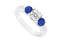 Three Stone Sapphire and Diamond Ring : 14K White Gold - 0.33 CT TGW