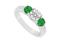 Three Stone Emerald and Diamond Ring : 14K White Gold - 0.50 CT TGW