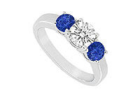 Three Stone Sapphire and Diamond Ring : 14K White Gold - 0.50 CT TGW