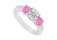 Three Stone Pink Sapphire and Diamond Ring : 14K White Gold - 0.75 CT TGW