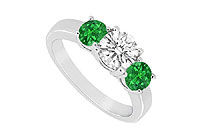 Three Stone Emerald and Diamond Ring : 14K White Gold - 1.00 CT TGW