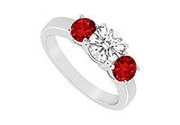 Three Stone Ruby and Diamond Ring : 14K White Gold - 1.00 CT TGW