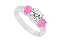 Three Stone Pink Sapphire and Diamond Ring : 14K White Gold - 1.00 CT TGW