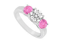 Three Stone Pink Sapphire and Diamond Ring : 14K White Gold - 1.25 CT TGW