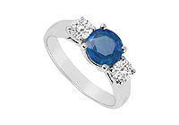 Three Stone Sapphire and Diamond Ring : 14K White Gold - 0.50 CT TGW