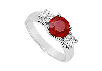 Three Stone Ruby and Diamond Ring : 14K White Gold - 0.75 CT TGW