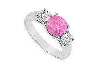 Three Stone Pink Sapphire and Diamond Ring : 14K White Gold - 0.75 TGW