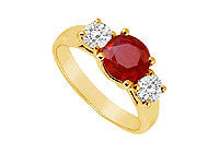 Three Stone Ruby and Diamond Ring : 14K Yellow Gold - 1.00 CT TGW