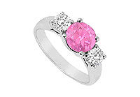 Three Stone Pink Sapphire and Diamond Ring : 14K White Gold - 1.00 TGW