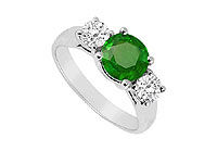 Three Stone Emerald and Diamond Ring : 14K White Gold - 1.25 CT TGW