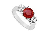 Three Stone Ruby and Diamond Ring : 14K White Gold - 1.25 CT TGW