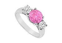 Three Stone Pink Sapphire and Diamond Ring : 14K White Gold - 1.25 TGW
