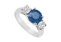 Three Stone Sapphire and Diamond Ring : 14K White Gold - 1.75 CT TGW