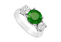 Three Stone Emerald and Diamond Ring : 14K White Gold - 2.50 CT TGW