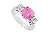 Three Stone Pink Sapphire and Diamond Ring : 14K White Gold - 2.00 TGW