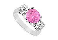 Three Stone Pink Sapphire and Diamond Ring : 14K White Gold - 3.00 TGW