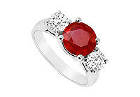Three Stone Ruby and Diamond Ring : 14K White Gold - 2.50 CT TGW