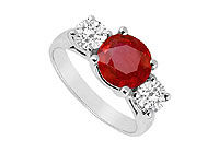 Three Stone Ruby and Diamond Ring : 14K White Gold - 3.00 CT TGW